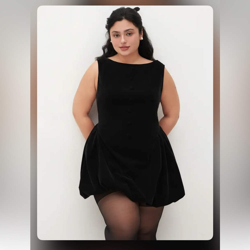 Cider VELVET BOAT NECK RUFFLE BUBBLE HEM MINI DRESS CURVE & PLUS Ci1-1 0XL